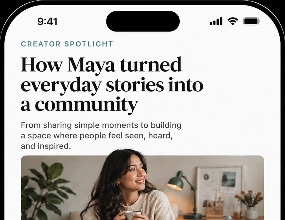 Creator feature article on a phone